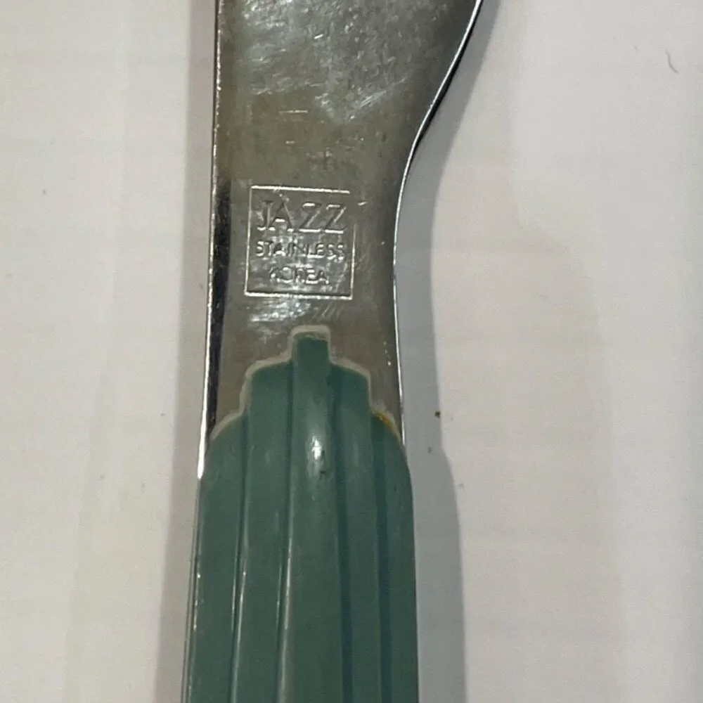 6 Pieces Vintage Blue Jazz Korea Stainless Steel Flatware Spoons Knife
